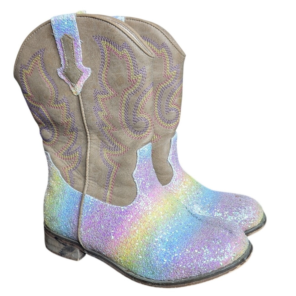 DREAM PAIRS Girls Cowgirl Boots Glitter Cowboy Child Mid Calf Riding shoes